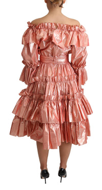 Thumbnail for Pink Metallic Ruffled Gown Elegance