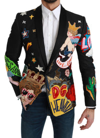 Thumbnail for Chic Black Multicolor Motif Slim Fit Blazer