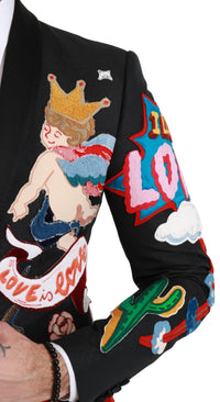 Thumbnail for Chic Black Multicolor Motif Slim Fit Blazer