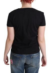 Thumbnail for Chic Black Cotton Tee with Playful Print