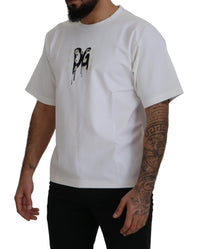 Thumbnail for White Logo Print Cotton Crewneck T-shirt