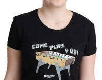 Thumbnail for Chic Black Cotton Tee with Playful Print