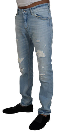 Thumbnail for Light Blue Cotton Tattered Casual Denim Jeans