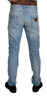 Thumbnail for Light Blue Cotton Tattered Casual Denim Jeans