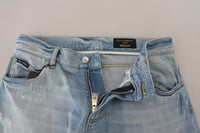 Thumbnail for Light Blue Cotton Tattered Casual Denim Jeans