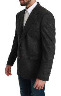 Thumbnail for Elegant Gray Plaid Virgin Wool Blazer