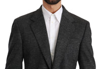 Thumbnail for Elegant Gray Plaid Virgin Wool Blazer