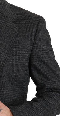 Thumbnail for Elegant Gray Plaid Virgin Wool Blazer