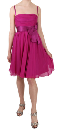Thumbnail for Elegant Fuchsia Pink Silk Bow Front Dress