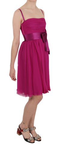 Thumbnail for Elegant Fuchsia Pink Silk Bow Front Dress