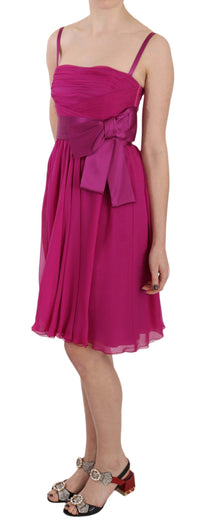 Thumbnail for Elegant Fuchsia Pink Silk Bow Front Dress
