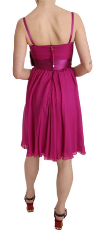 Thumbnail for Elegant Fuchsia Pink Silk Bow Front Dress
