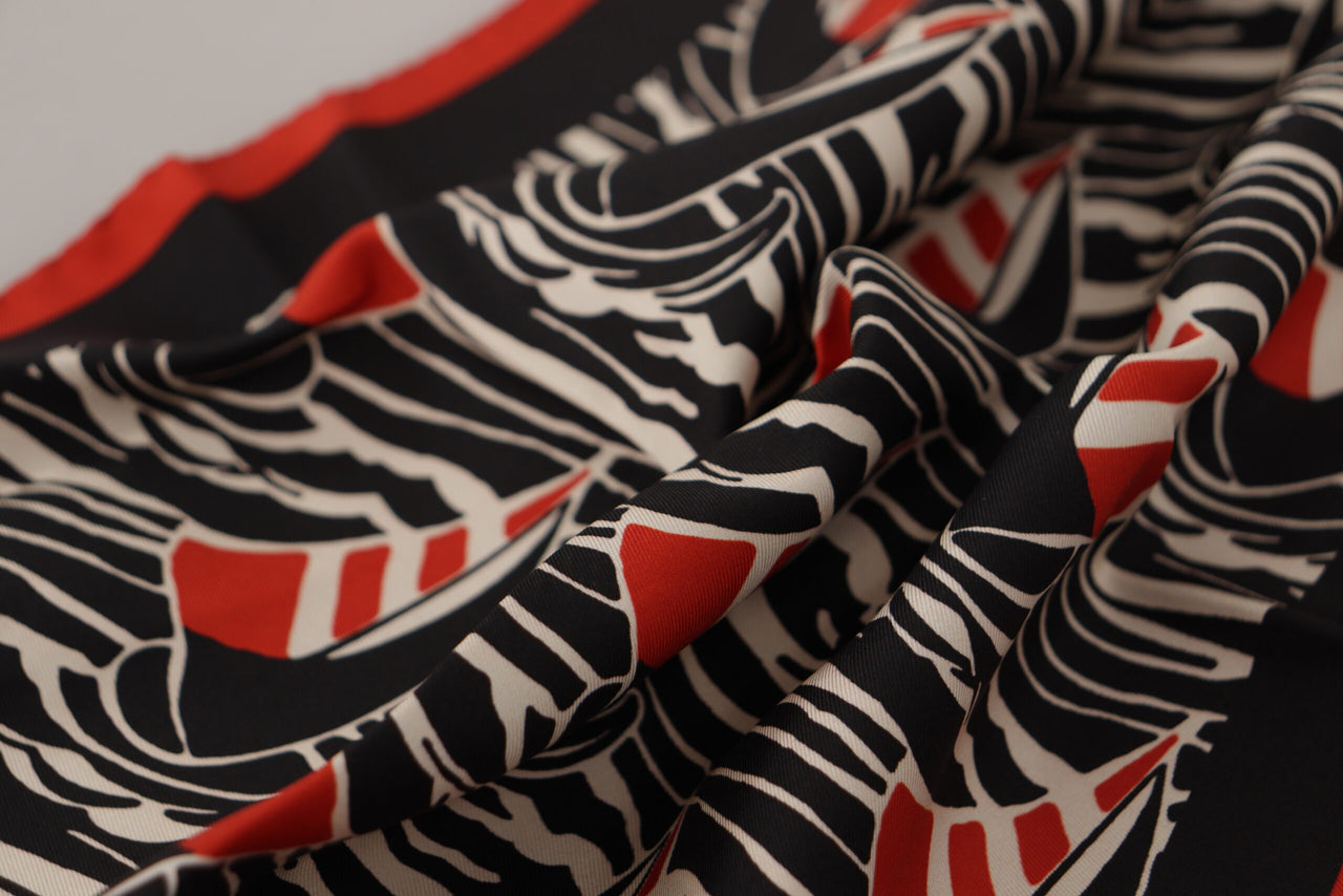 Black Red Sailboat Square Handkerchief Silk Scarf