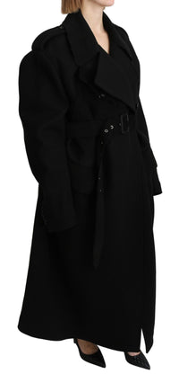 Thumbnail for Elegant Black Wool Trenchcoat