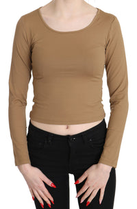 Thumbnail for Elegant Brown Long Sleeve Cropped Top
