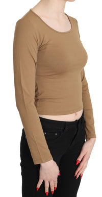Thumbnail for Elegant Brown Long Sleeve Cropped Top