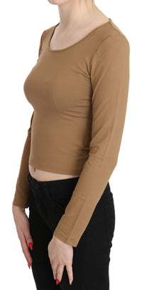 Thumbnail for Elegant Brown Long Sleeve Cropped Top