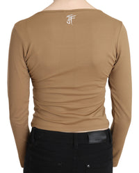 Thumbnail for Elegant Brown Long Sleeve Cropped Top