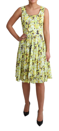 Thumbnail for Elegant Yellow Floral A-Line Sleeveless Dress