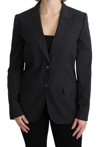 Thumbnail for Elegant Gray Striped Cotton Blazer