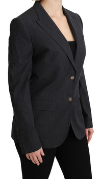 Thumbnail for Elegant Gray Striped Cotton Blazer