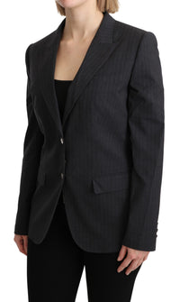 Thumbnail for Elegant Gray Striped Cotton Blazer