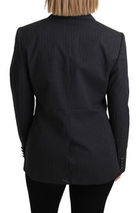 Thumbnail for Elegant Gray Striped Cotton Blazer