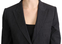 Thumbnail for Elegant Gray Striped Cotton Blazer