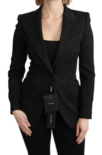 Thumbnail for Elegant Black Brocade Single Breasted Blazer