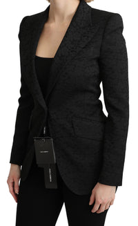 Thumbnail for Elegant Black Brocade Single Breasted Blazer