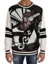Thumbnail for White Jazz Sequined Guitar Pullover Top Sweater