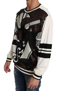 Thumbnail for White Jazz Sequined Guitar Pullover Top Sweater