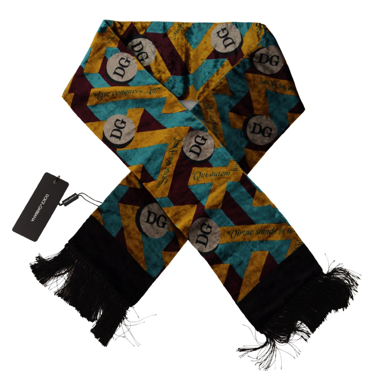 Multicolor DG Logo Print Shawl Wrap Fringe Scarf