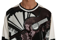 Thumbnail for White Jazz Sequined Guitar Pullover Top Sweater