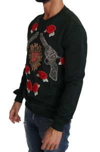 Thumbnail for Emerald Cotton Sweater with Crystal Embroidery