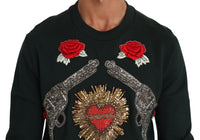 Thumbnail for Emerald Cotton Sweater with Crystal Embroidery