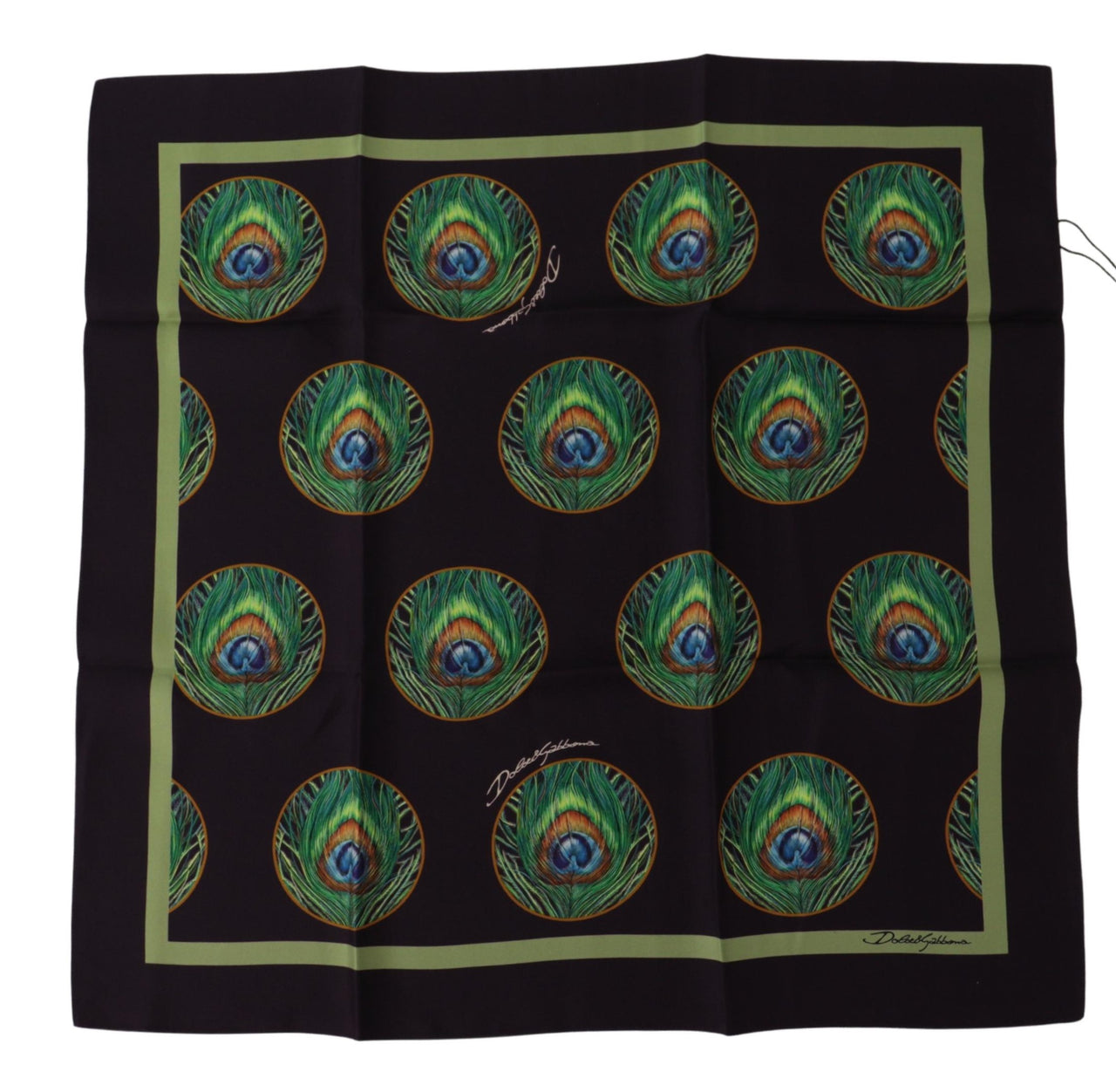 Black Peacock Feather DG Printed Square Handkerchief Scarf