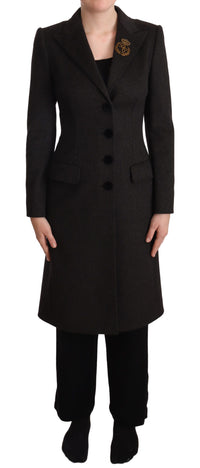 Thumbnail for Gray Wool Cashmere Coat Crest Applique Jacket