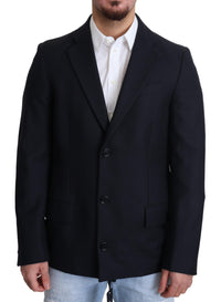 Thumbnail for Elegant Dark Blue Virgin Wool Men's Coat