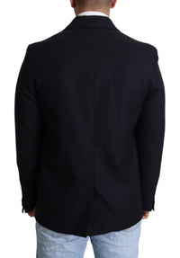Thumbnail for Elegant Dark Blue Virgin Wool Men's Coat