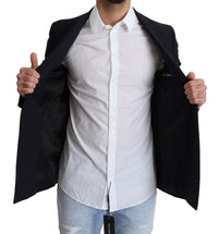 Thumbnail for Elegant Dark Blue Virgin Wool Men's Coat