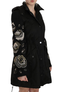 Thumbnail for Elegant Black Beaded Parka Jacket for Women