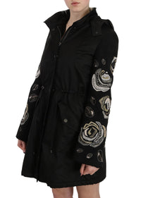 Thumbnail for Elegant Black Beaded Parka Jacket for Women