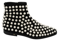 Thumbnail for Chic Black Suede Ankle Boots with Pearls