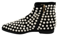 Thumbnail for Chic Black Suede Ankle Boots with Pearls