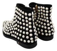 Thumbnail for Chic Black Suede Ankle Boots with Pearls