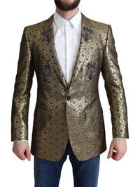Thumbnail for Elegant Gold Jacquard Martini Blazer Jacket