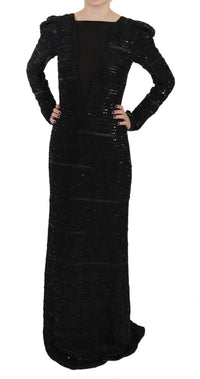 Thumbnail for Black Silk Sheath Maxi Dress with Sequins