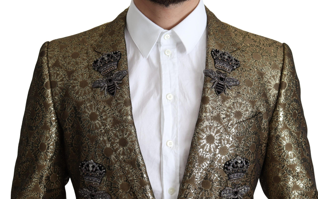 Elegant Gold Jacquard Martini Blazer Jacket
