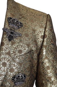 Thumbnail for Elegant Gold Jacquard Martini Blazer Jacket